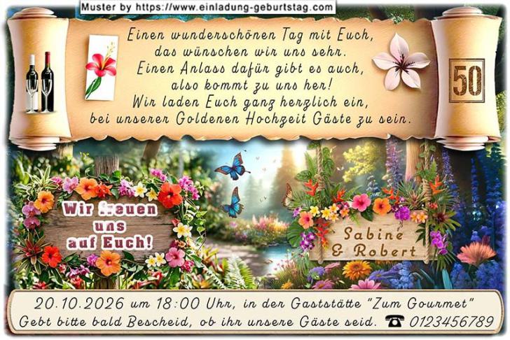 Die Einladung zur Goldenen Hochzeit mit der wunderschönen Naturlandschaft