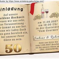 Die originelle Einladung zur Goldenen Hochzeit mit Ihrem Text auf 2 Seiten eines aufgeschlagenen Buches