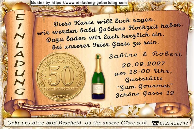 Die originelle Einladung zur Goldenen Hochzeit mit der goldenen Schriftrolle für Ihren Text