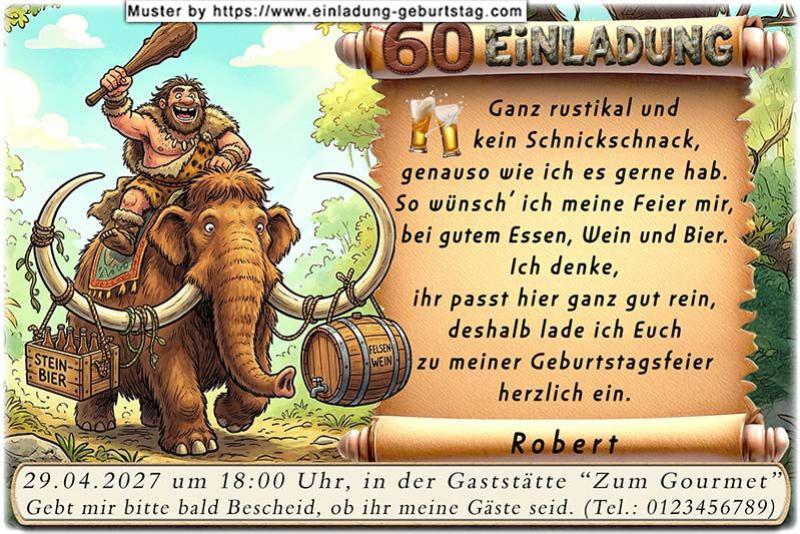 Die lustige Einladung zum Geburtstag mit dem Mann auf einem Mammut - Sie wünschen sich eine rustikale Feier