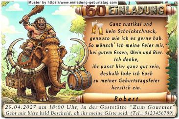 Die lustige Einladung zum Geburtstag mit dem Mann auf einem Mammut - Sie wünschen sich eine rustikale Feier