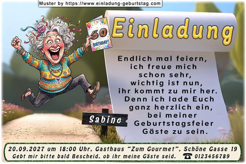 Die lustige Einladung zum Geburtstag einer Frau, die sich so richtig über Ihre anstehende Feier freut.