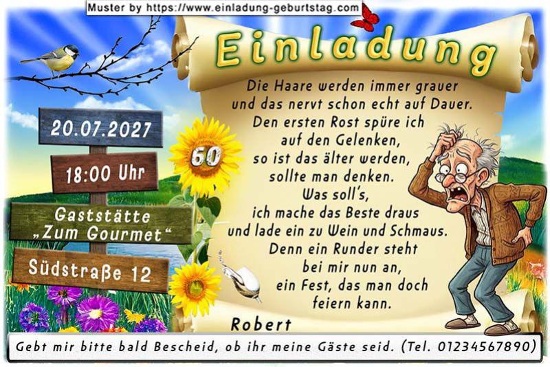Die lustige Einladung zum Geburtstag mit den Problemen des älter werdens eines Mannes