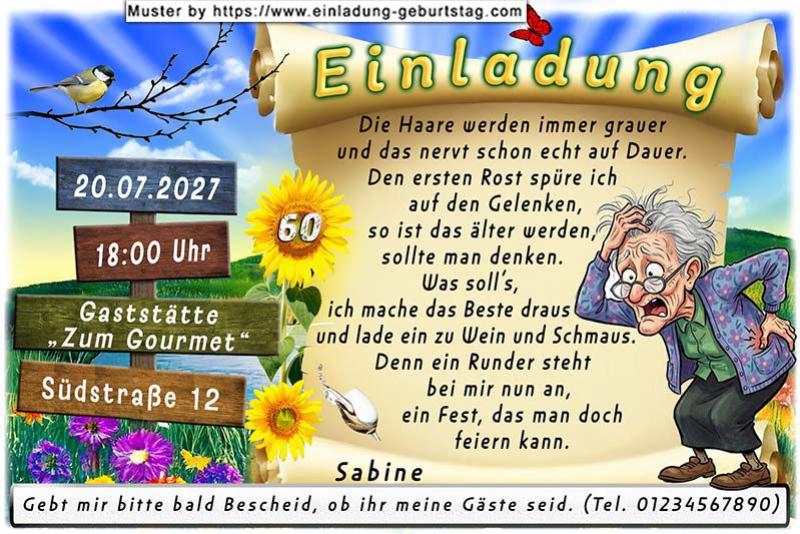 Die lustige Einladung zum Geburtstag mit den Problemen des älter werdens einer Frau