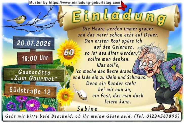 Die lustige Einladung zum Geburtstag mit der frustrierten Frau – die Haare werden immer grauer und das nervt schon echt auf Dauer.