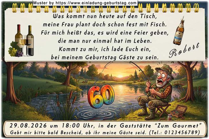 Die lustige Einladung zum Geburtstag - ein Angler hofft einen großen Fisch zu fangen, doch was er aus dem Wasser zieht, ist Ihr Alter.
