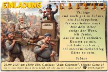 Die lustige Einladung zum Geburtstag - eine Auktion, die zeigt - mit dem Alter steigt Ihr Wert.