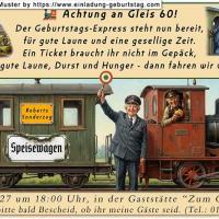 Die lustige Einladung zum Geburtstag mit dem Sonderzug zu Ihrer Feier.