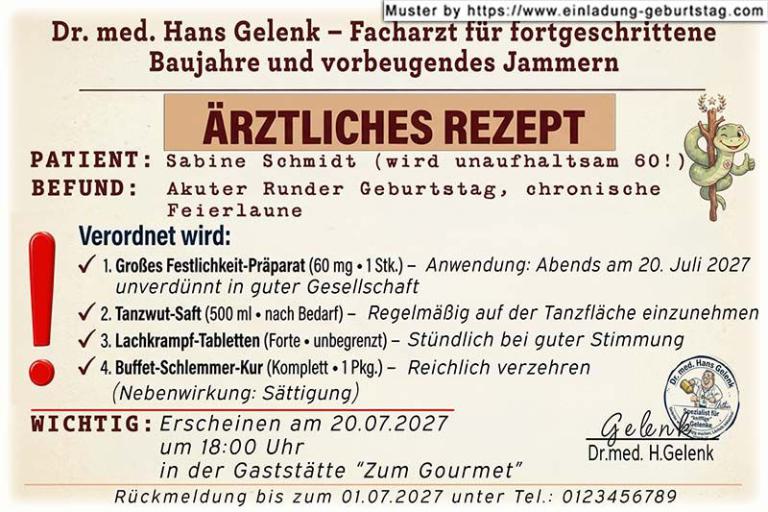 Die lustige Einladung zum Geburtstag als witziges Rezept