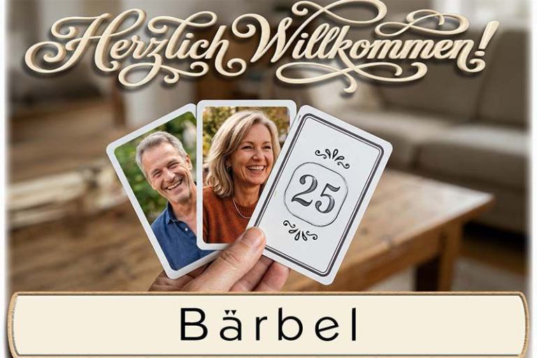 Tischkarte Silberhochzeit - 2 Fotos auf Spielkarten und der Name Ihres Gastes