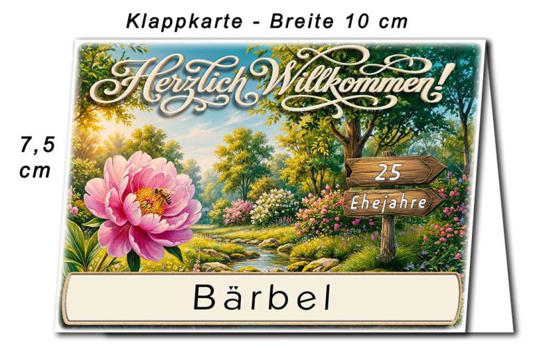 Tischkarte Silberhochzeit - die Biene in einer Blüte - Kartenabmessungen