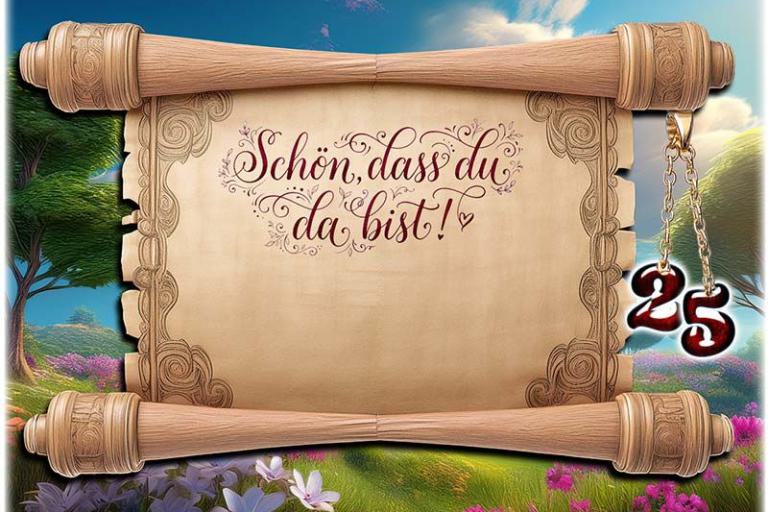 Tischkarte Silberhochzeit - die Schriftrolle als Textfeld für den Namen des Gastes