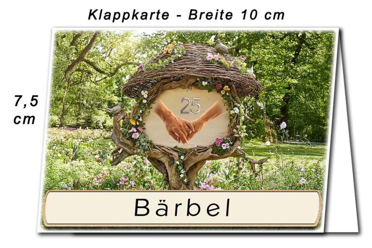 Tischkarte Silberhochzeit - Hand in Hand - Kartenabmessungen