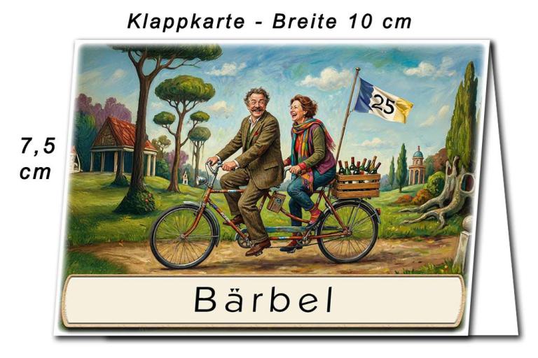 Tischkarte Silberhochzeit - das Paar auf dem Tandem - Kartenabmessungen