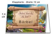 Die Tischkarte zur Goldenen Hochzeit als kleine Klappkarte mit der Zahl 50 in einer Sonnenblume