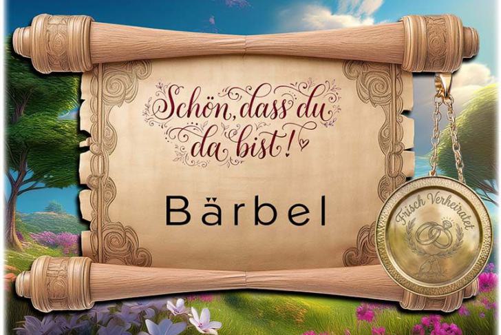 Die Tischkarte zur Hochzeitsfeier – die Schriftrolle Schön dass du da bist – mit eindrucktem Namen des Gastes