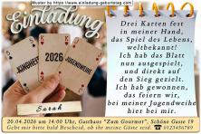 Die lustige Einladung zur Jugendweihe mit dem speziellen Jugendweihekartenspiel - 3 Karten in einer Hand.