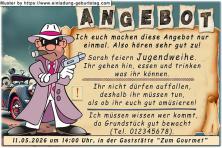 Die lustige Einladung zur Jugendweihe mit dem speziellen Angebot für deine Gäste von einem Mafioso.