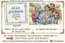 Die lustige Einladung zur Jugendweihe mit dem Baby in einem Kinderwagen - wie alles begann.