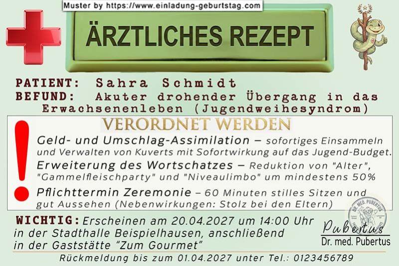 Die lustige Einladung zur Jugendweihe - ein originelles Rezept von Dr. med. Pubertus