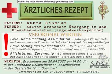Die lustige Einladung zur Jugendweihe - ein originelles Rezept von Dr. med. Pubertus