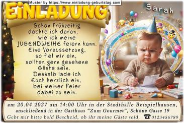 die lustige Einladung zur Jugendweihe - als Kleinkind hast du schon deine Jugendweihe geplant