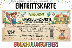 Die lustige ausgefallene Einladung zur Einschulung 2027 eines Mädchens als Eintrittskarte für die Gäste