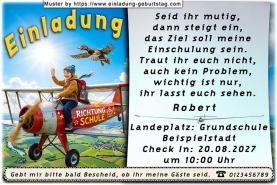 Die ausgefallene Einadung zur Einschulung mit dem Schulkind auf dem Propellerflugzeug unterwegs Richtung Schule