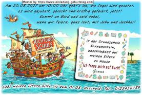 Die ausgefallene Einladung zur Einschulung mit dem Schiff voller lustiger Schulkinder