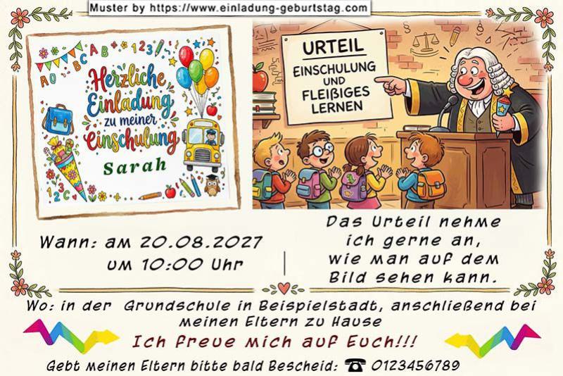 Die ausgefallene Einladung zur Einschulung mit dem lustigen Richter
