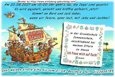 Die ausgefallene Einladung zur Einschulung mit dem Schiff voller lustiger Schulkinder