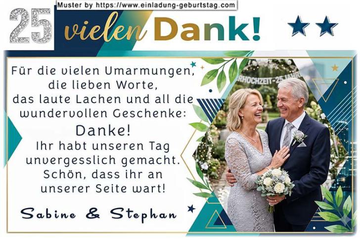 Die Dankeskarte zur Silberhochzeit mit Ihrem Foto im Hochformat