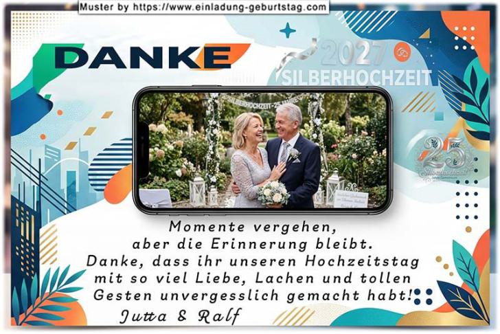 Die Dankeskarte zur Silberhochzeit mit Ihrem Foto auf dem Display eines Smartphones