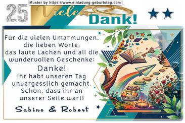 Die Dankeskarte zur Silberhochzeit mit den beschrifteten Trittsteinen Zukunft, Mut, Träume und Vertrauen