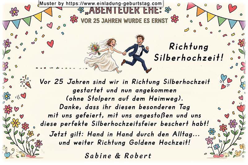 Die lustige Dankeskarte zur Silberhochzeit: Abenteuer Ehe - vor 25 Jahren wurde es Ernst!