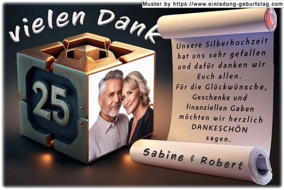 Die Danksagung zur Silberhochzeit - ein besonderer, spezieller Würfel für Ihre Silberhochzeit. Auf eine Seite des Würfels wird Ihr Foto eingesetzt.