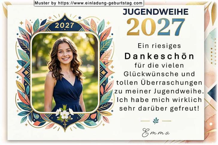 Die Danksagung zur Jugendweihe mit deinem Foto in einem dokorativen Rahmen