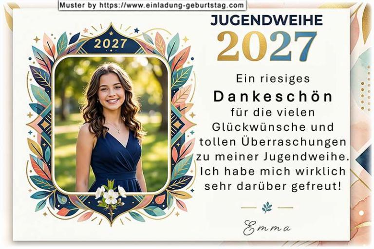 Die Danksagung zur Jugendweihe mit deinem Foto in einem dokorativen Rahmen