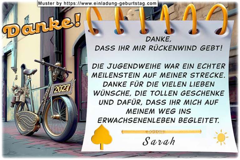 Die Danksagung zur Jugendweihe mit dem Fahrrad