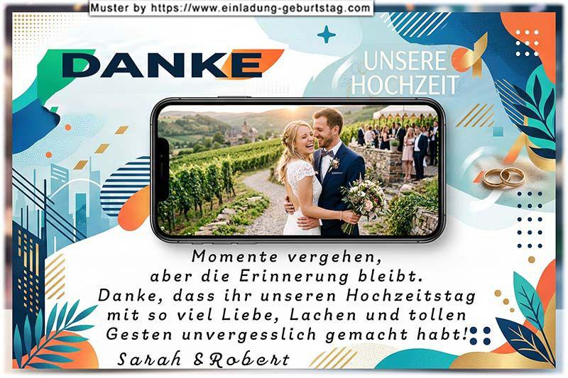 Die Dankeskarte zur Hochzeit mit Ihrem Foto auf dem Display eines Smartphones