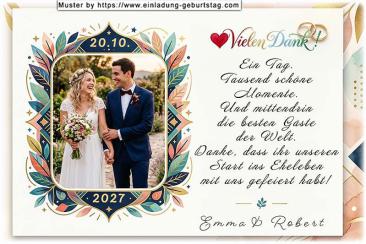 Die Dankeskarte zur Hochzeit mit Ihrem Foto in einem originellen moderner Rahmen