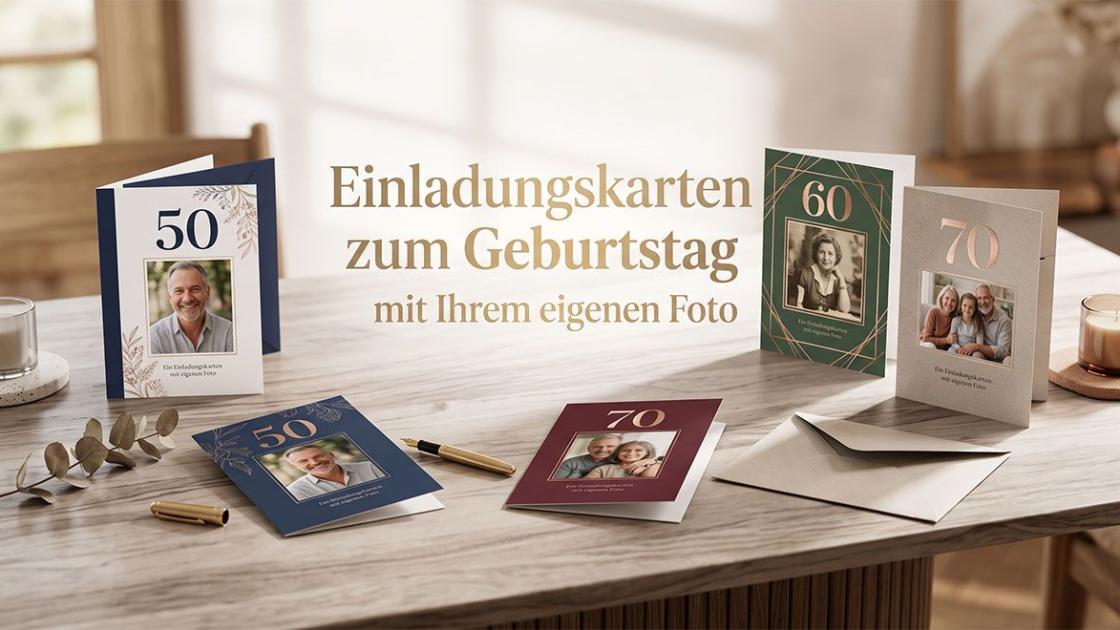 Einladungskarten zum Geburtstag, in die das eigene Foto eingesetzt wird