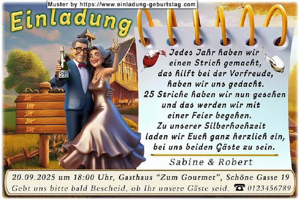 Einladung Silberhochzeit lustig - Auftragswerk