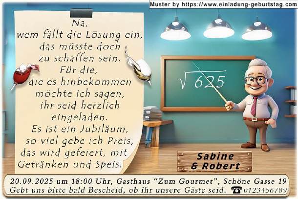 Einladung Silberhochzeit lustig - der Lehrer