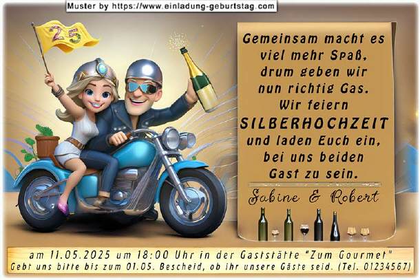 Einladung Silberhochzeit lustig - das Motorrad