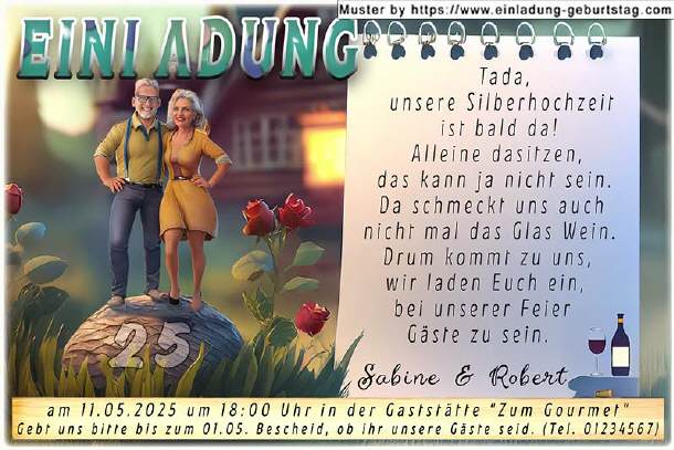 Einladung Silberhochzeit lustig - das Paar