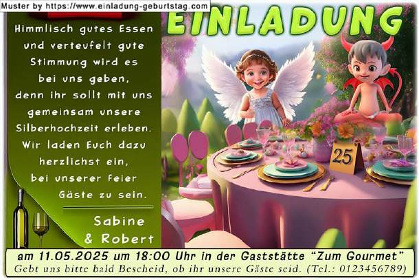 Einladung Silberhochzeit - Engel und Teufel