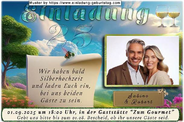 Einladung Silberhochzeit Foto mit Kontur