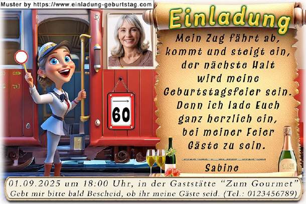 Einladung Geburtstag mit Foto im Zug
