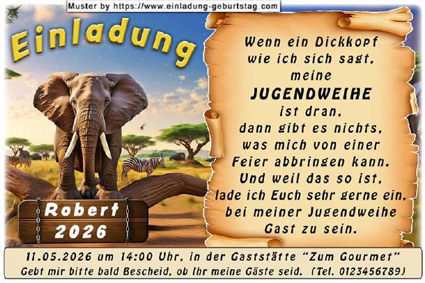 lustige Einladung Jugendweihe - der Dickhäuter